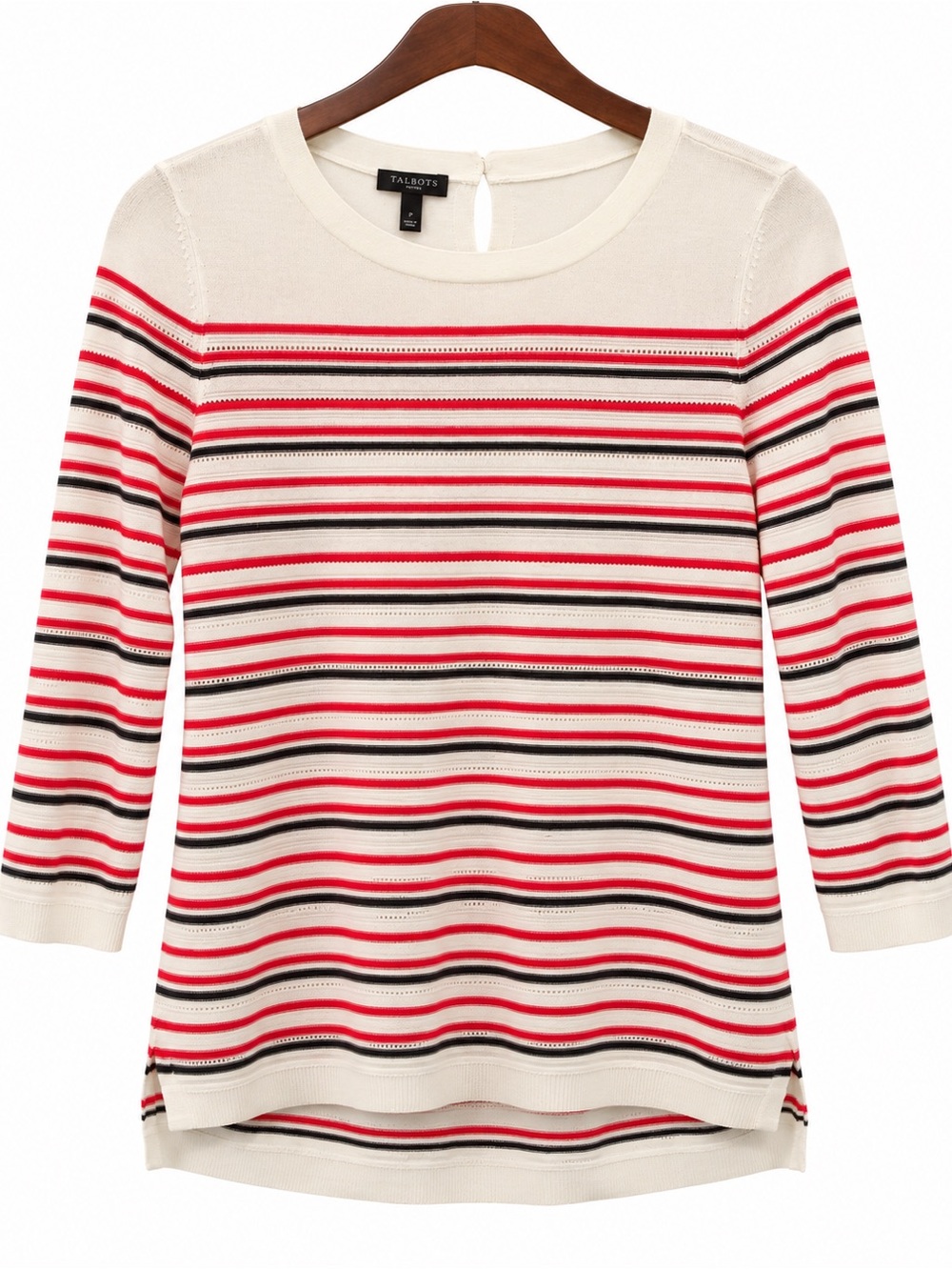 Talbots Cream & Red Striped Knit Top 3/4 Sleeve Size P (XS) petite